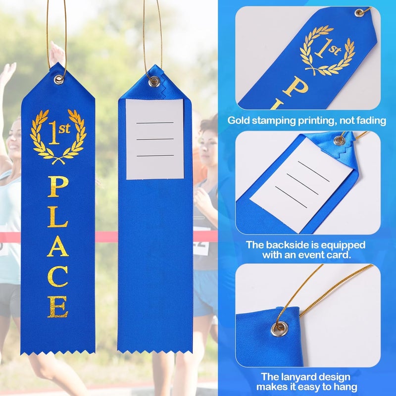 Berenlu 180PCS Award Ribbons, Medal Ribbons for 1st, 2nd, 3rd Place, Event Card & Rope Included, Perfect for Competitions, Sports Events, School Challenges, Vibrant Blue, Red, and White - Image 5